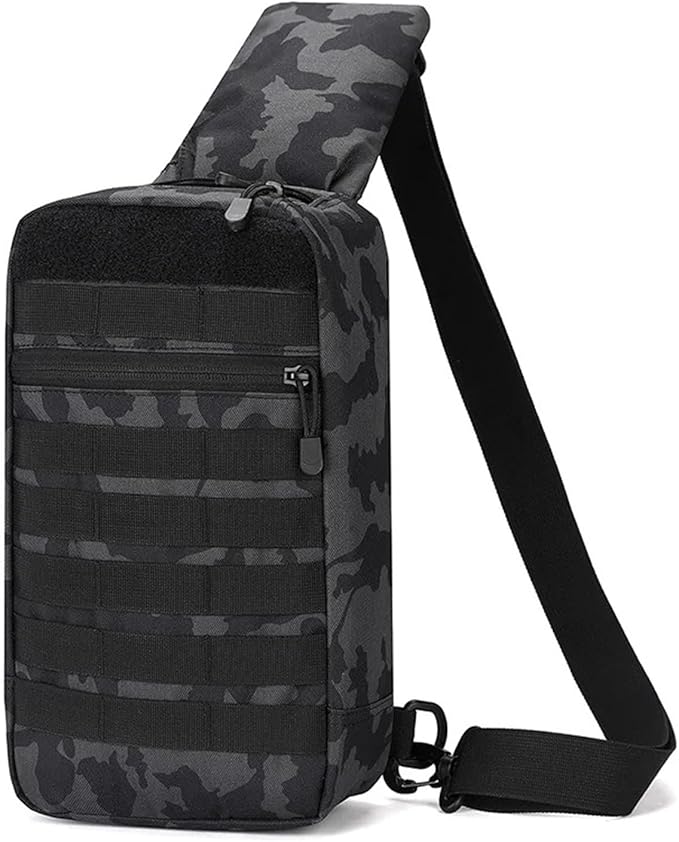 Outdoor Camping Chest Bag for Men Camouflage Backpack Travel Cycling Mountaineering Crossbody Waist Shoulder Sling Tactical Bag(Black Camo)