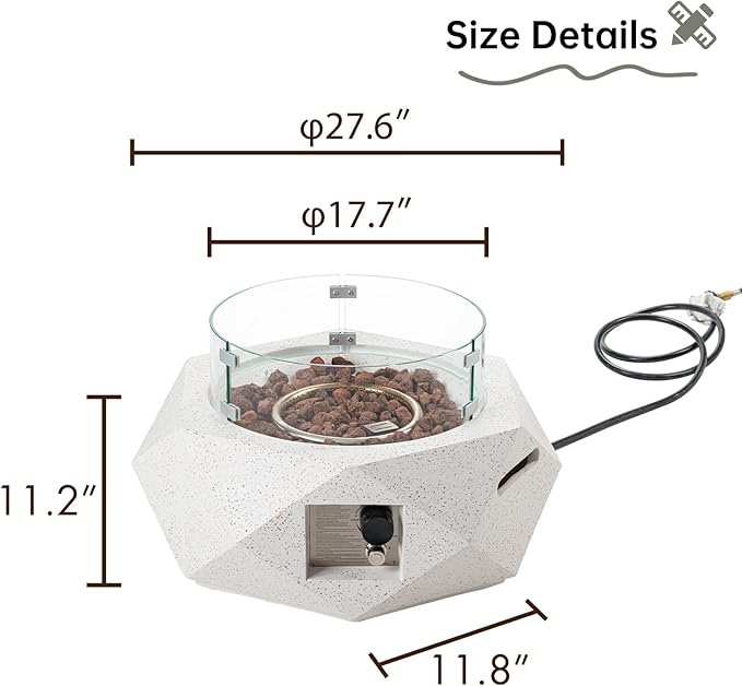 HOMPUS Hexagon Fire Pit Table Outdoor Propane Fire Pit Table w Free Lava Rocks &amp Rain Cover Terrazzo Colorful Fire Pit w Wind Guard for Patio Outside