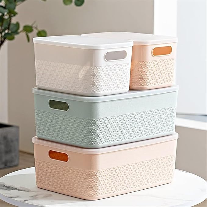 HANAMYA Lidded Storage Bin Organizer | Storage Organizing Container 4 Liter Set of 6 Mint