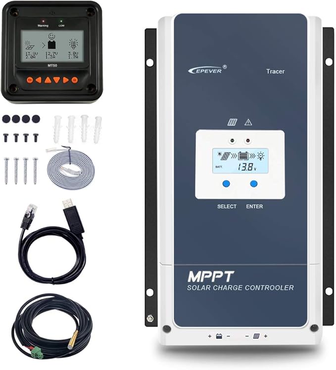 EPEVER 100A MPPT Solar Charge Controller 12V/24V/36V/48V DC Automatically Identifying System Voltage Max.PV 150V Solar Panel Regulator (Tracer 10415 an)