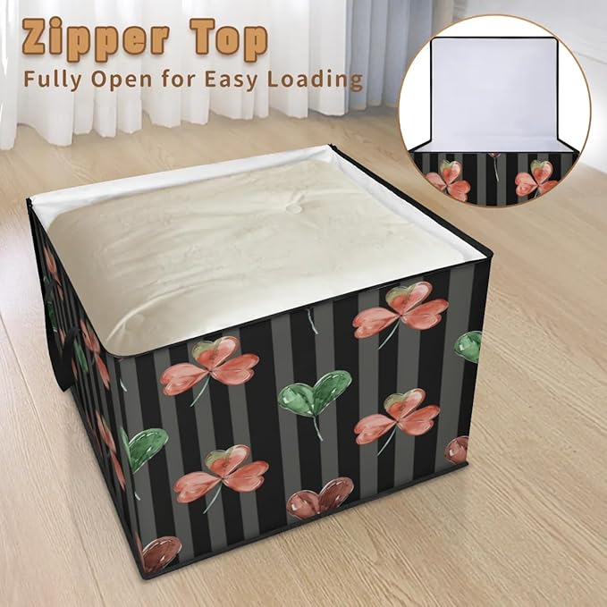 XL Large Clothes Storage with Lid Handle Shamrocks Large Thick Clothes Blanket Storage Containers for Organizing Bedroom Closet Comforter Organization Storage St. Patrick's Day