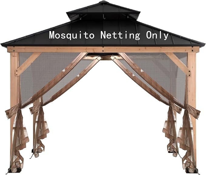 Gazebo Mosquito Netting Universal Replacement 4-Panel Sidewalls with Double Zippers for Patio Backyard Deck and Lawn 10x10 ft (Brown 10 * 12ft)