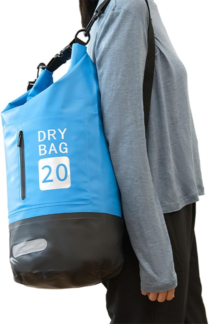 Rainproof Backpack Dry Bag 20L 500D PVC Outdoor Sports Roll Top with Front Pocket for Swimming Kayaking Camping Hiking Beach Activities (20L+2L)