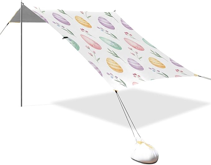 Easter Egg Beach Canopy Sun Shelter with Sandbags &amp Sand Shovel &amp Windproof Ropes - Portable 110x126 Beach Shade Beach Tent for Camping Picnics