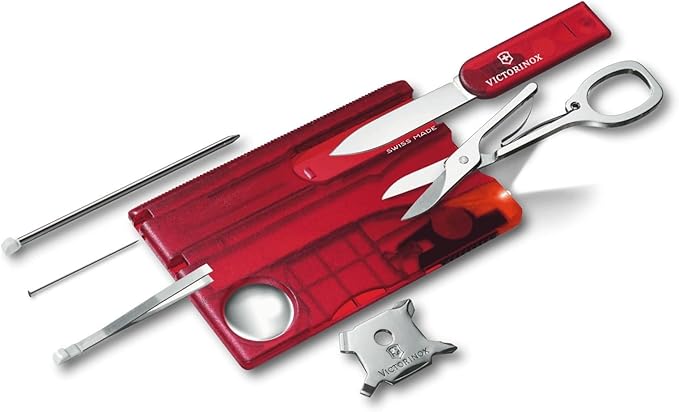 Victorinox Swiss Card Lite Swiss Made Pocket Tool 13 Functions LED Magnifier Red Transparent