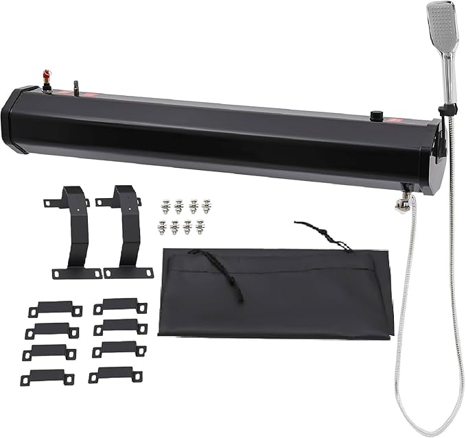 Self-Pressurized Water Tank for Camping Shower Roof Rack Mount Road Shower Roof-Mounted Solar Heating Portable Camping Shower Hiking Shower Water Storage for SUV RV Off-Road Vehicle 30L/7.9Gallon