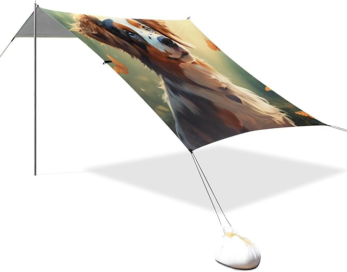 ALAZA Dog with Yellow Butterfly Beach Tent Sun Shelter Portable Canopy Sunshade for Outdoor Camping Picnics Backyard Fun 10x9 ft