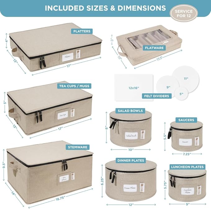 China Storage Hard Shell Containers 8-Piece Set Moving Boxes for Dinnerware Glasses Plates Mugs and Saucers Sturdy Dish Organizer with Dividers for Seasonal Storage - Service for 12 - Brown