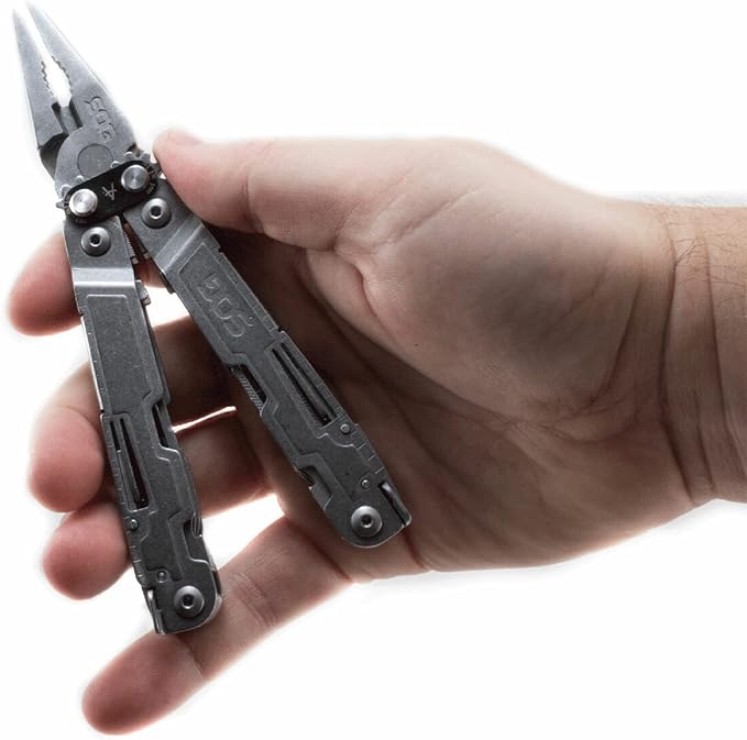 SOG PowerAccess Well-Rounded One-Handed Lightweight Daily Pocketable Stainless Steel Multi-Tool for Backcountry 18 Tools Stone Wash
