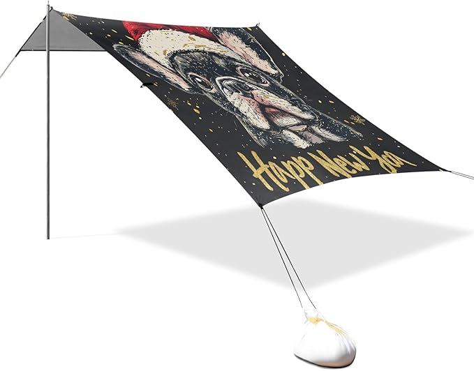ALAZA Happy New Year French Bulldog Beach Tent Sun Shelter Portable Canopy Sunshade for Outdoor Camping Picnics Backyard Fun 10x9 ft