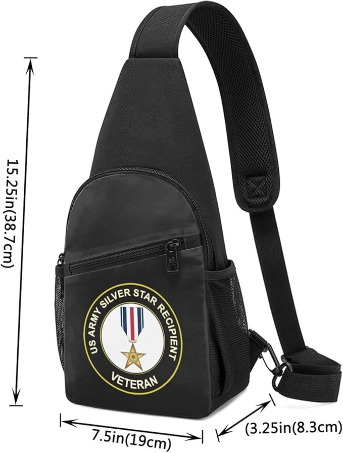 US Army Silver Star Recipient Veteran Chest Pack Leisure Shoulder Crossbody Chest Bag
