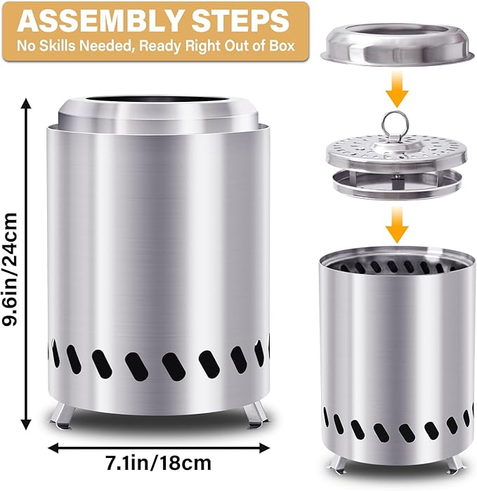 HGD 9.6 x 7.1 in Small Tabletop Fire Pit Portable Mini Smokeless Table Top Firepit Low Smoke Camping Stove for Outdoor &amp Patio Fueled by Pellets or Wood with Travel Bag Stainless Steel Silve