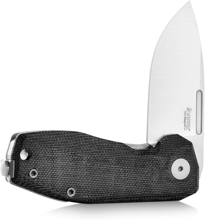 LionSTEEL NANO Titanium Frame Lock Folding Pocket Knife Magnacut Steel Blade Solid Handle Construction Drop Point Made in Italy (Black Micarta)