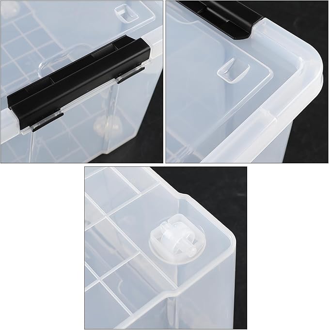 4 Pack 50 Quart Clear Plastic Storage Bins with Lids and Wheels Large Stackable Latching Container Boxes for Clothes Bedding Garage Organization