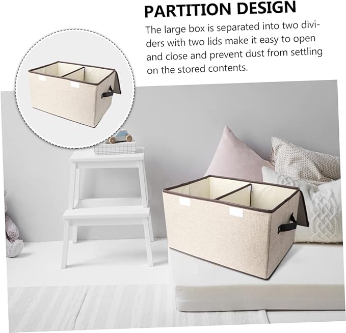 Levemolo Sturdy Space-saving Storage Basket Linen Cotton Storage Box Lid for Home Office Tidy