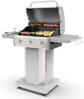 Kenmore 3-Burner Outdoor BBQ Grill | Liquid Propane Barbecue Gas Grill with Folding Sides PG-A4030400LD-PE Pedestal Grill with Wheels 30000 BTU Pearl White