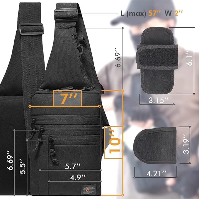 TECEUM Tactical Compact Sling Bag – CCW for Everyday – 10+ Styles – Shoulder EDC Crossbody Bag for Concealed Carry of Handgun