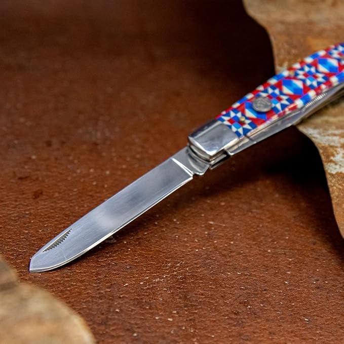 WHISKEY BENT HAT CO. Traditional Trapper Folding Pocket Knife 4.125 Closed Length 440C Stainless Steel Blades (Barn Art)
