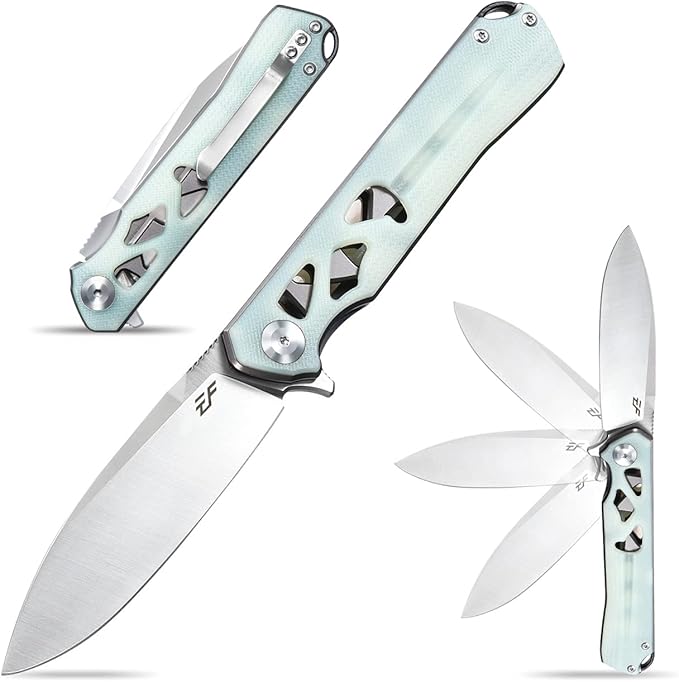 Eafengrow EF959 Pocket Folding Knife D2 Steel Blade G10 Handle EDC Knife Liner Lock Ball Bearing Tactical Pocket Knife Flipper Knife for Camping Tactical Hiking Survival Outdoor(Jade)