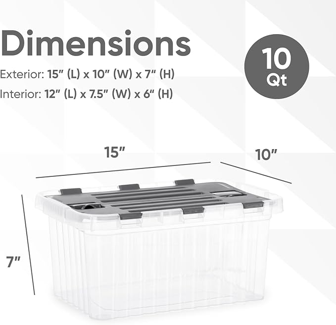 Superio Storage Bins with Lids Clear Plastic Containers for Organizing Stackable Totes BPA Free Odor Free Organizer Boxes for Home and Dorm 10.5 Quart (2 Pack 15x10x7)