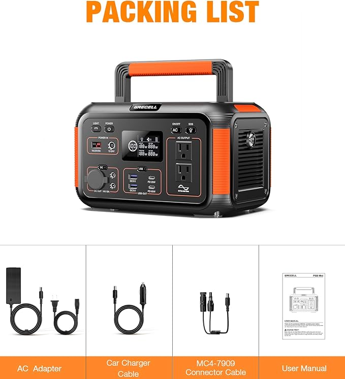 GRECELL Solar Generator 500W Portable Power Station 444Wh Solar Powered Generator 110V (1000W Peak) Pure Sine Wave AC Outlet PD 60W Fast Charge for Camping Outdoor Home Use Emergency Backup Trip RV