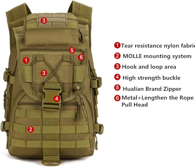 UNISTRENGH 40L Military Tactical Backpack MOLLE Assault Daypack Pack Gear Rucksack Large WR Bag Sport Outdoor for Hunting Camping Trekking CP Camouflage