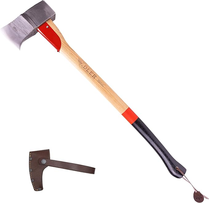 Adler Super Splitter – German Forged Splitting Axe 6.2 lb Hollow-Forged Wedge Maul 31 Hickory Handle with Anti-Slip Grip Heavy Duty Firewood Axe with Premium Leather Sheath (A11)