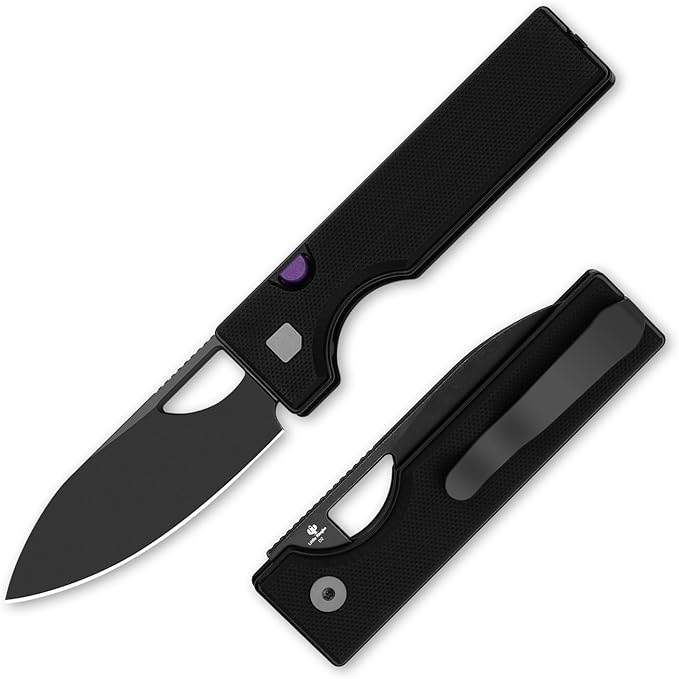 Kizer Little Ringbo Pocket Knife 2.95 D2 Steel Drop Point Folding Knife with Black G10 Handle Thumb Hole Opener Button Liner Lock EDC knives for Camping Hiking V3708M1