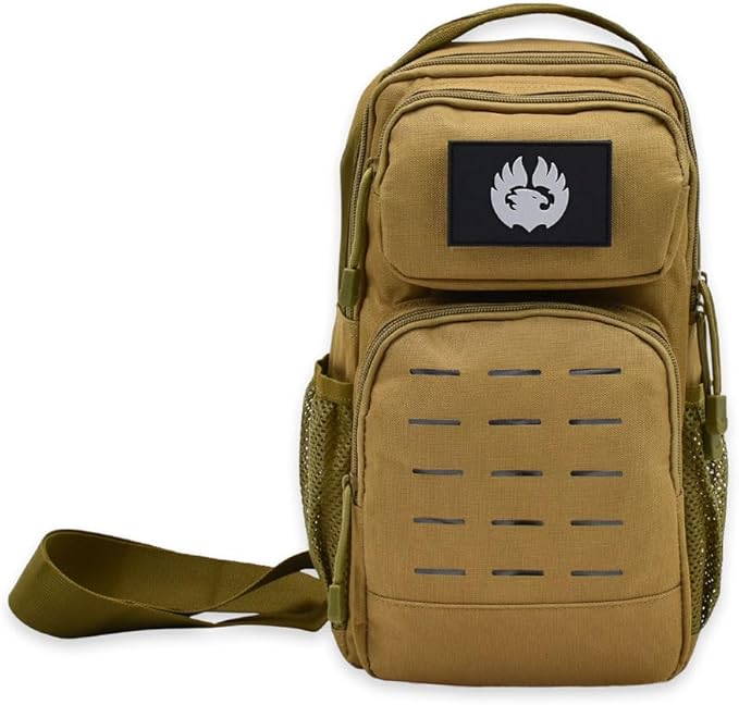 TORCH Sling Bag Single Shoulder Crossbody Backpack Urban Outdoor Sports Military Style MOLLE Travel Pack for EDC Gear V2 Desert