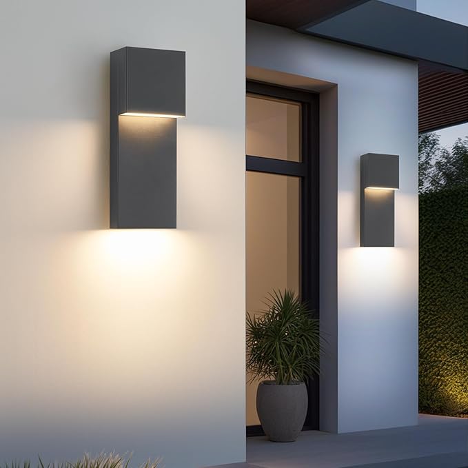 Modern LED Outdoor Wall Sconce Black Exterior Light Fixtures Outside Wall Mount Lighting for House Porch Garage Backyard 3000K 15 Inch 2 Packs