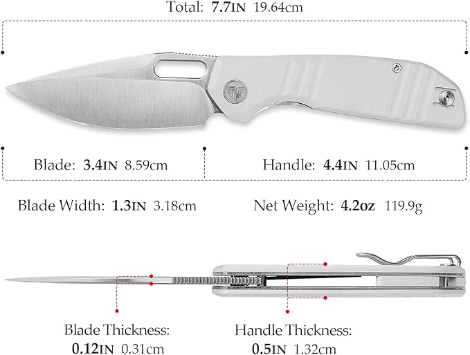 TRIVISA Gecko Folding Pocket Knife 3.4 14C28N Steel Blade G10 Handle EDC Knife with Pocket Clip for Men Women Camping Survival HikingGecko-WG