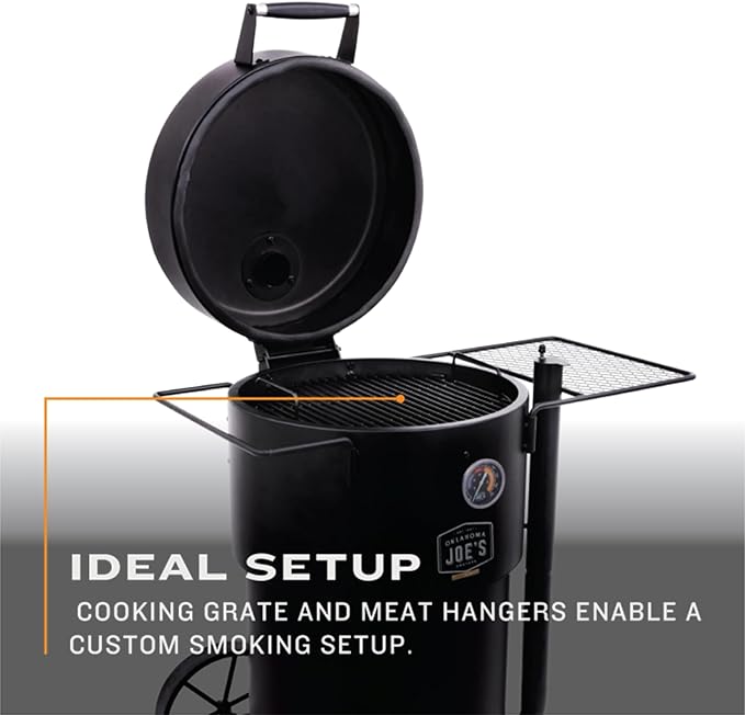 Char-Broil Oklahoma Joes Bronco Barrel Drum Smoker with Porcelain Coated Steel Air Intake Channel and 630 Square Inches Cooking Surface Black