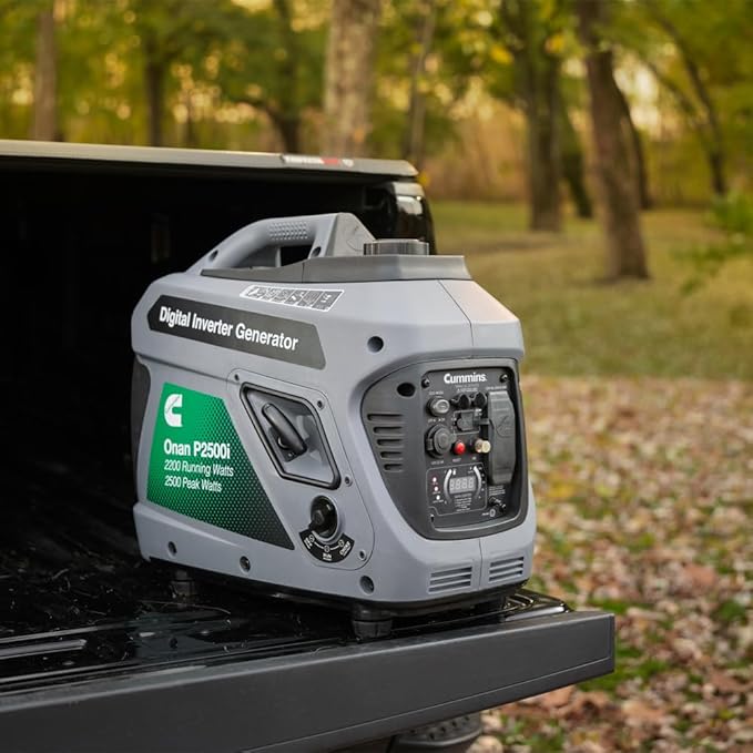 Cummins Onan P2500i Inverter Generator 2500 Peak/2200 Running Watts Ultra-Quiet 52 dBA Portable Gas Powered Parallel Ready 10hr Runtime Lightweight 48 lbs RV &amp Camping CARB/EPA Compliant