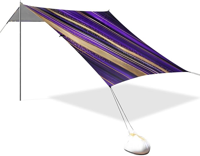 xigua Purple Texture Beach Tent Sun Shelter with Carrying Bag - Silver Coated Oxford Fabric Beach Canopy for Beach Camping Fishing - Includes Windproof Ropes Sandbags &amp Stakes