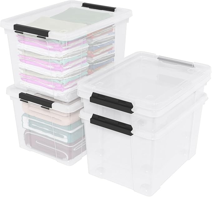 50 Quart Large Plastic Storage Boxes Clear Plastic Storage Bin with Lid 4 Packs