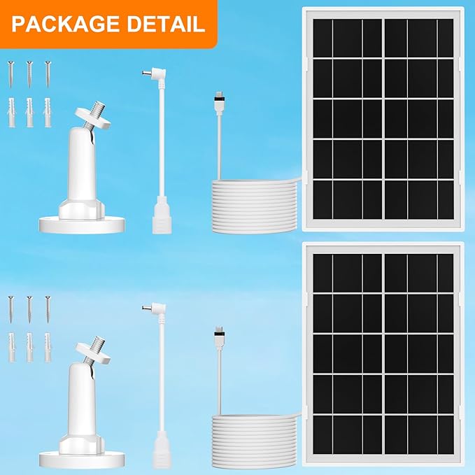 7W Solar Panel for Ring2Pack Solar Charger for Stick Up Cam Stick Up Cam Pro Spotlight Cam Plus/Pro with 10FT/3M Waterproof Long Cable and USB-C to Barrel Plug Adapter
