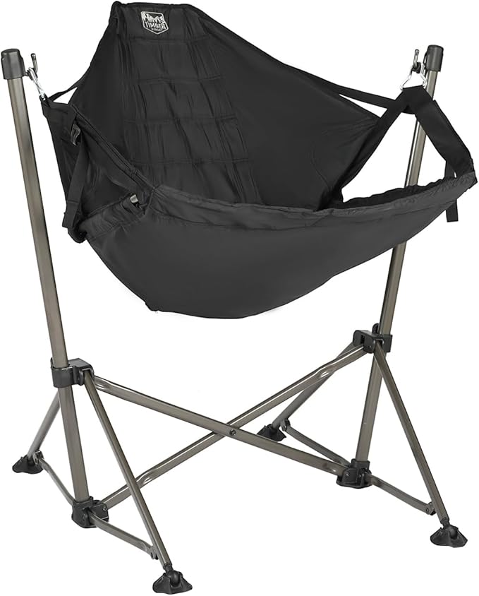 Timber Ridge Portable Hammock Camping Chair Padded Folding Swing Hammock Chair with Stand Heavy Duty Hammock Camp Chair with Carry Bag for Outdoor Beach Patio Supports 300lbs Black