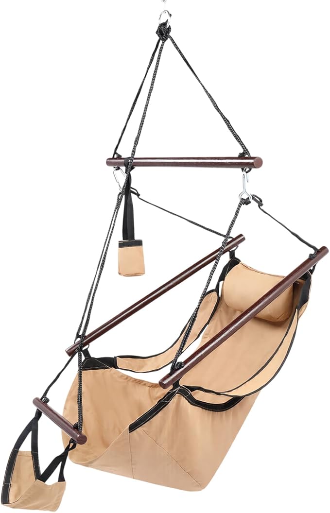 ONCLOUD Upgraded Unique Hammock Hanging Sky Chair Air Deluxe Swing Seat with Rope (Tan)