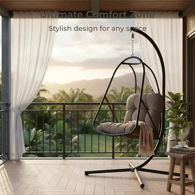 JESE Swing Egg Chair with Stand – UV Resistant Waterproof Cushion &amp Cup Holder Included Indoor/Outdoor Hanging Hammock Chair for Patio Bedroom Balcony Garden (Black)