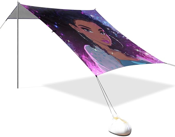 ALAZA African Woman Starry Sky Beach Tent Sun Shelter Portable Canopy Sunshade for Outdoor Camping Picnics Backyard Fun 10x9 ft