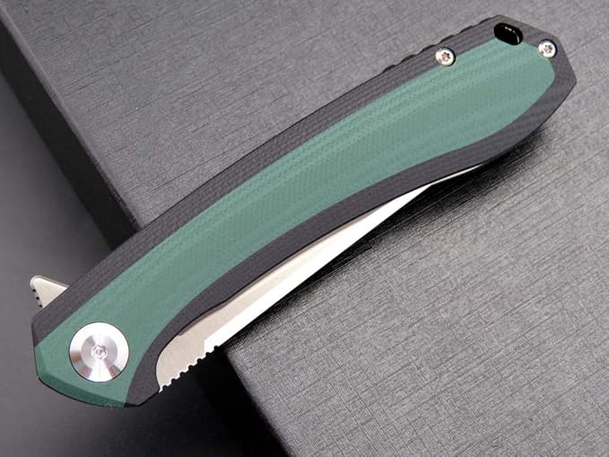 Eafengrow EF947 EDC D2 Folding Knife G10 Handle Ball Bearing Folder with Locking Liner EDC Flipper Knife with Pocket Camping Tactical Hiking Survival Outdoor tool(GREEN)