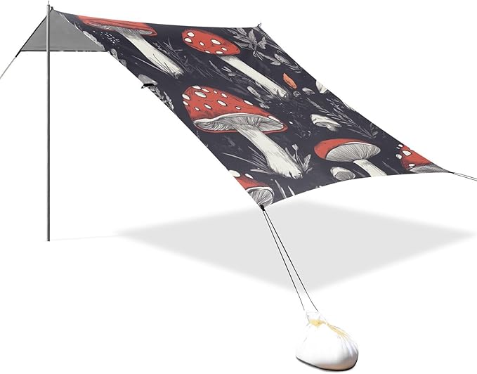 ALAZA Hobo Red Mushroom Beach Tent Sun Shelter Portable Canopy Sunshade for Outdoor Camping Picnics Backyard Fun 10x9 ft