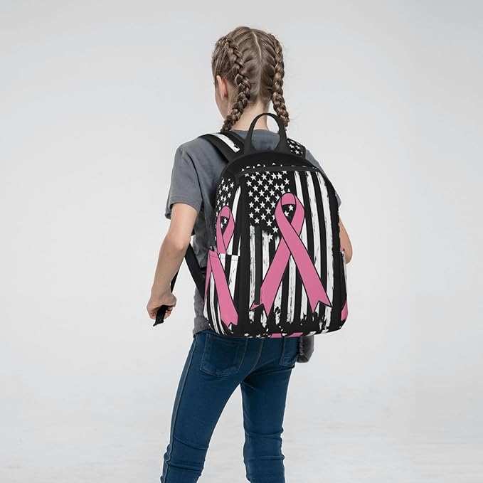 Breast Cancer Awareness Pink Ribbon American flag Travel Laptop Backpack Womens Mens Bag Bookbag