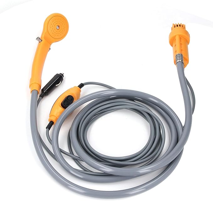 JTLB Adjustable Water Camping Shower Kit Portable Outdoor Camping Shower System with Suction Cup and Hooks for Car Washing Travel (Orange)