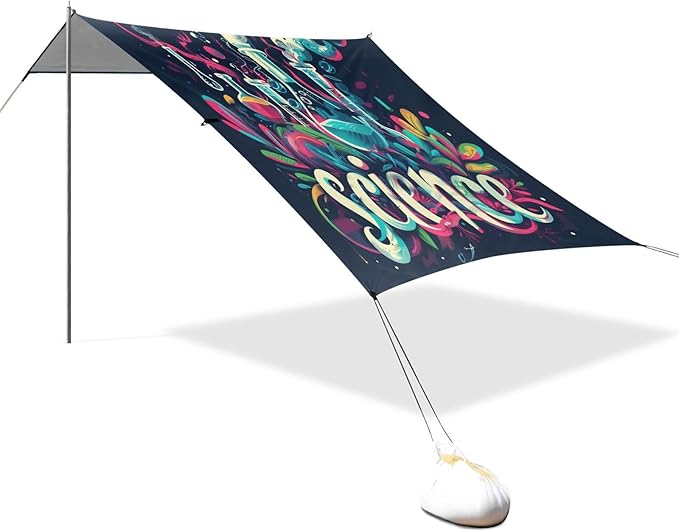 ALAZA Science Instruments Rainbow Beach Tent Sun Shelter UPF50+ Protection Beach Shade Canopy w/ 4 Sandbags for Outdoor Camping Fishing Backyard Fun Picnic 10x9 ft