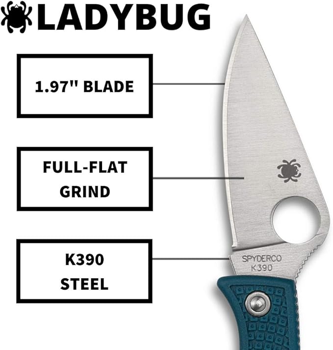 Spyderco Ladybug 3 Folding Pocket Knife with 1.9 K390 Steel Blade and FRN Handle - EDC Knife for Men and Women Perfect for Hunting Tactical Camping Survival Hiking - PlainEdge - LFP3K390