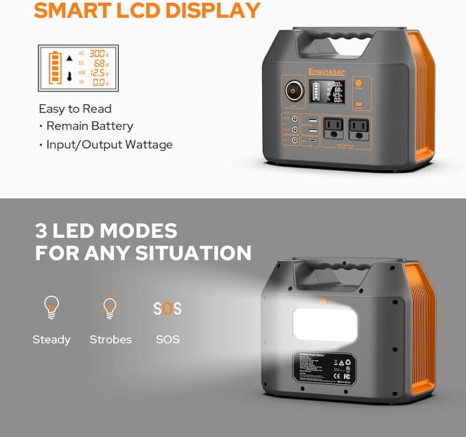 Enginstar Solar Generator 296Wh Portable Power Station 110V Pure Sine Wave 80000mAh Backup Battery Power Supply for CPAP Outdoor Camping Traveling and Emergencies