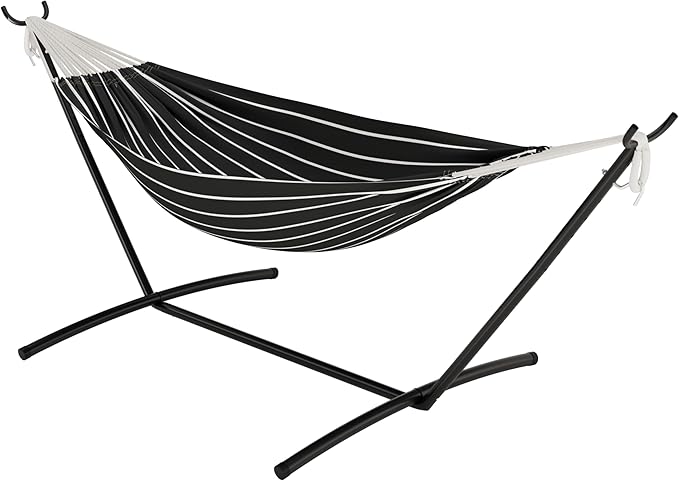 GAOMON Double Hammock with Steel Stand for Outside Portable Space Saving for Indoor Outdoor Patio w/Carrying Bag 450 lbs Capacity - Onyx Stripes