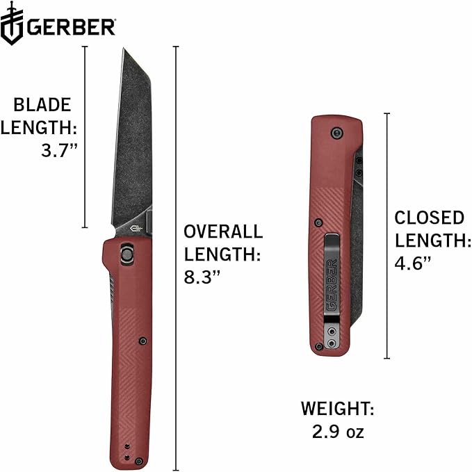 Gerber Gear Pledge Pocket Knife with Pocket Clip - 3.7 Full Panel Plain Edge Blade Folding Knife - EDC Gear and Equipment