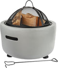 Barton 18 Round Concrete Charcoal Wood Burning Fire Pit Magnesium Oxide Spark Screen Fireplace Poker Grate BBQ Grill Firepit Charcoal Grill